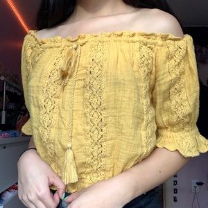 Off the Shoulder Yellow Scrunched Top